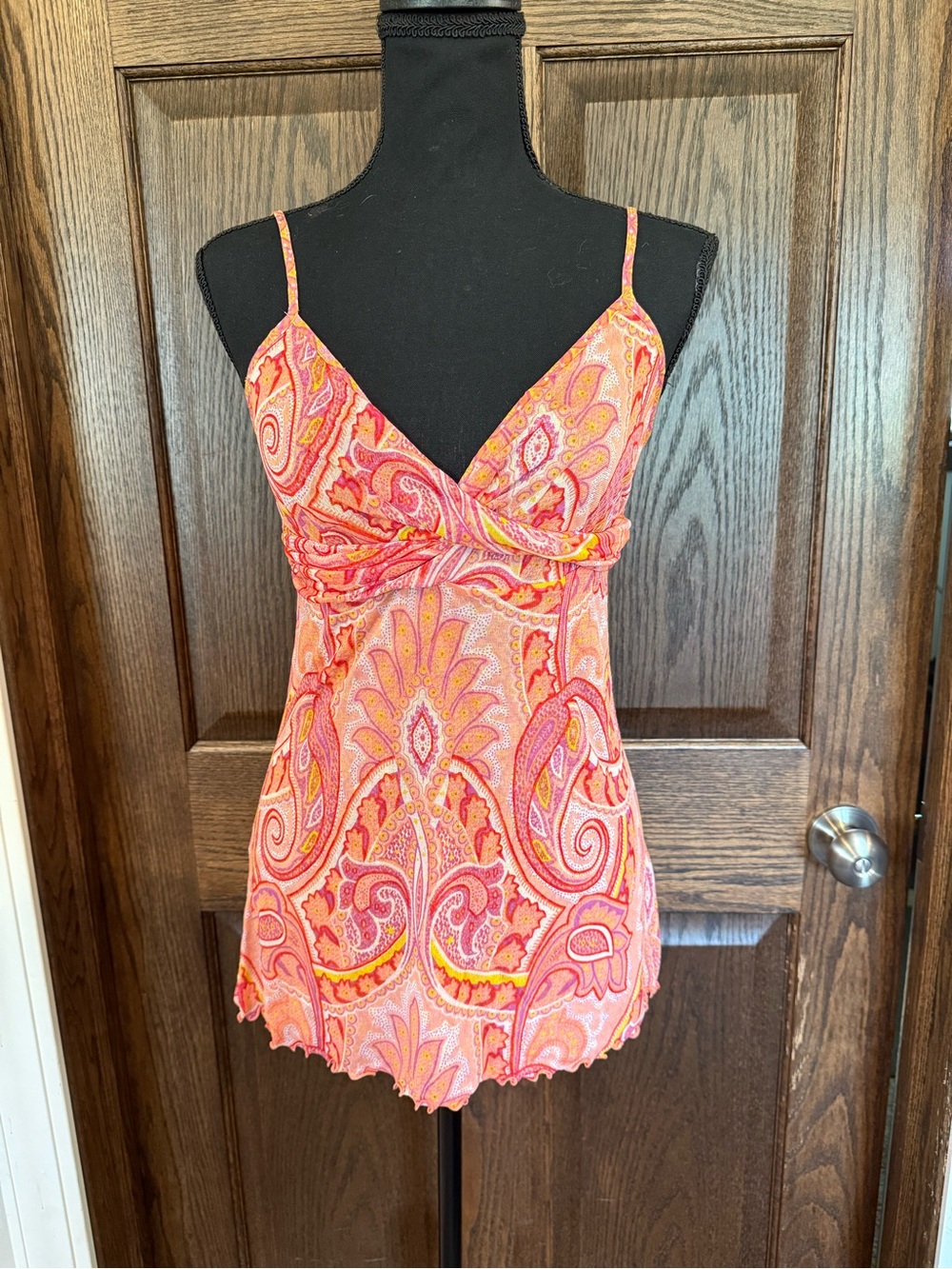 Vintage Y2K Express Design Studio 100% Silk Paisley Ruched Cami Top